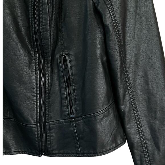 BLACK RIVET FAUX VEGAN LEATHER MOTO BIKER JACKET BLACK ASYMMETRICAL FRONT ZIP L - Picture 6 of 12